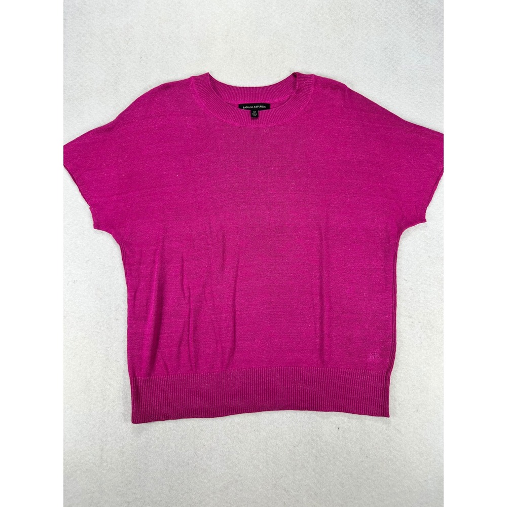 Banana Republic Magenta Pink Linen Blend Short Sleeve Knit Sweater Top M Medium